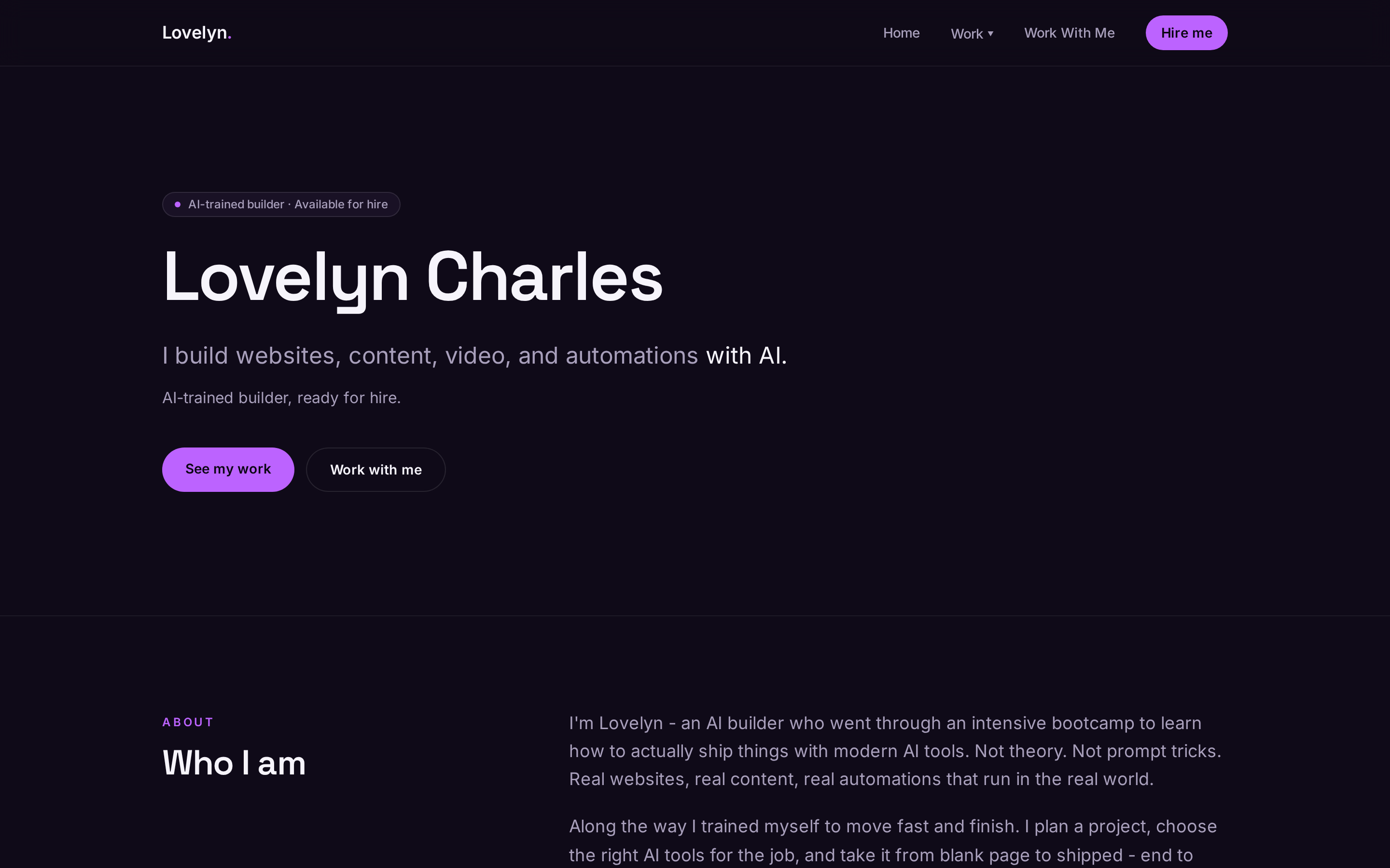 Screenshot of this portfolio site homepage